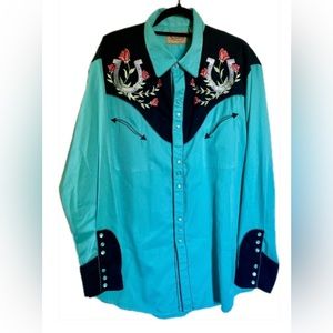Scully Western Turquoise Horseshoe Pearl Snap
Long Sleeve ButtonUp Shirt